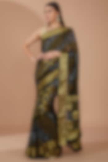 Black Georgette Bandhani Hand-Dyed Festive Saree Set by Geroo Jaipur at Pernia's Pop Up Shop