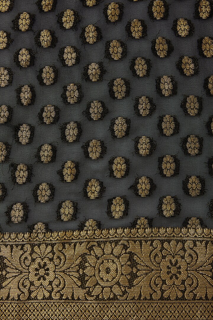 Black Georgette Bandhani Hand-Dyed Festive Saree Set by Geroo Jaipur at Pernia's Pop Up Shop