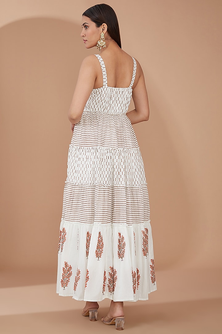 Off-White Cotton Hand Block Printed Maxi Summer Dress by Geroo Jaipur at Pernia's Pop Up Shop