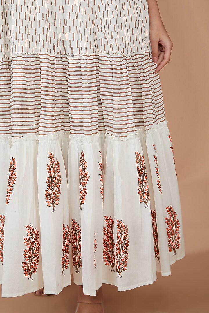 Off-White Cotton Hand Block Printed Maxi Summer Dress by Geroo Jaipur at Pernia's Pop Up Shop