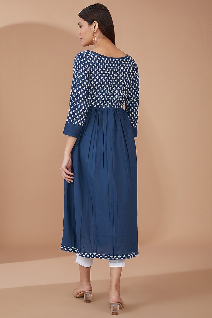 Blue Cotton Hand Block Printed Tunic by Geroo Jaipur at Pernia's Pop Up Shop