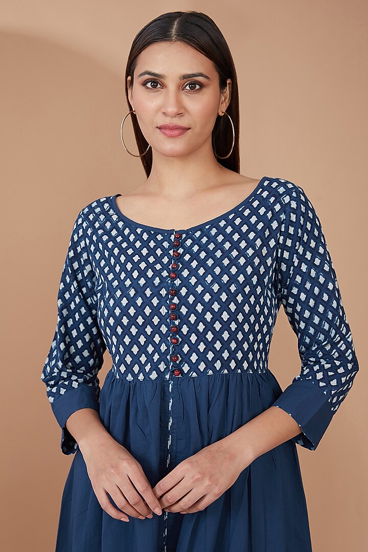 Blue Cotton Hand Block Printed Tunic by Geroo Jaipur at Pernia's Pop Up Shop