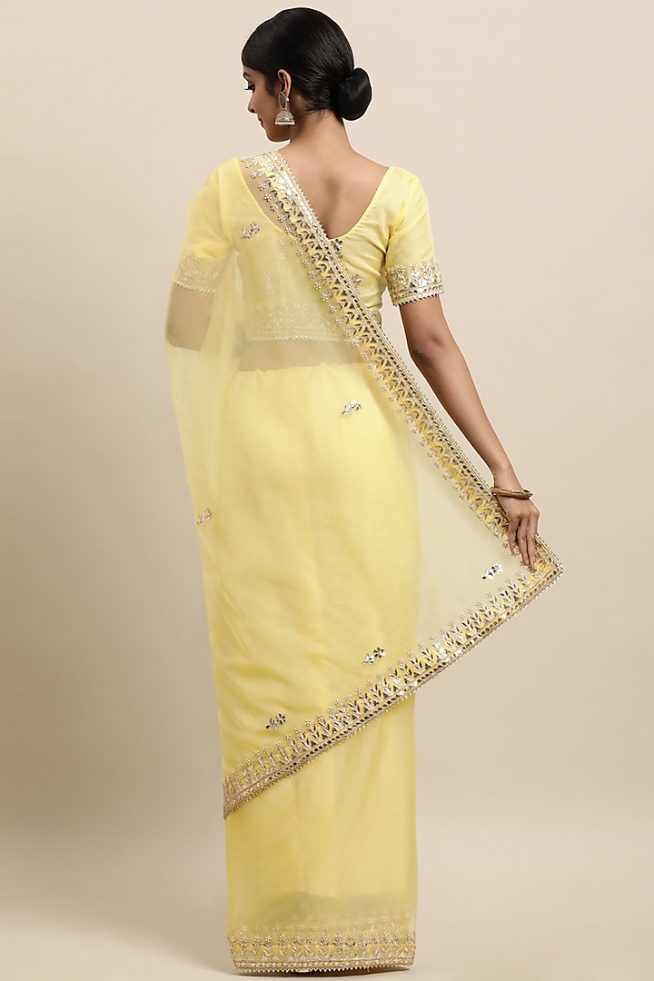 Yellow Handcrafted Gota Patti Organza Saree – Geroo Jaipur