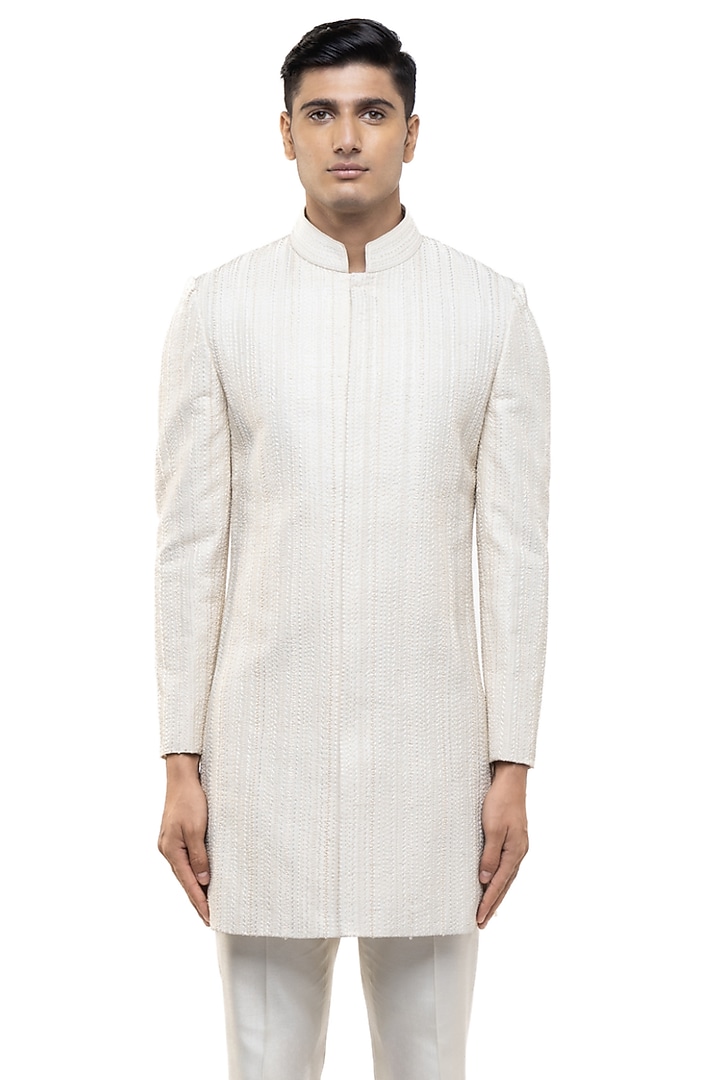 Off-White Silk Embroidered Groom Sherwani Set by SDS by KUSHAL SHAH at Pernia's Pop Up Shop