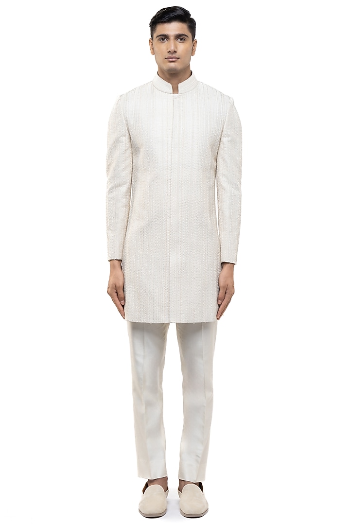 Off-White Silk Embroidered Groom Sherwani Set by SDS by KUSHAL SHAH at Pernia's Pop Up Shop