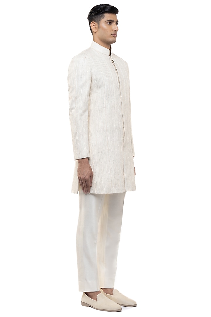 Off-White Silk Embroidered Groom Sherwani Set by SDS by KUSHAL SHAH at Pernia's Pop Up Shop