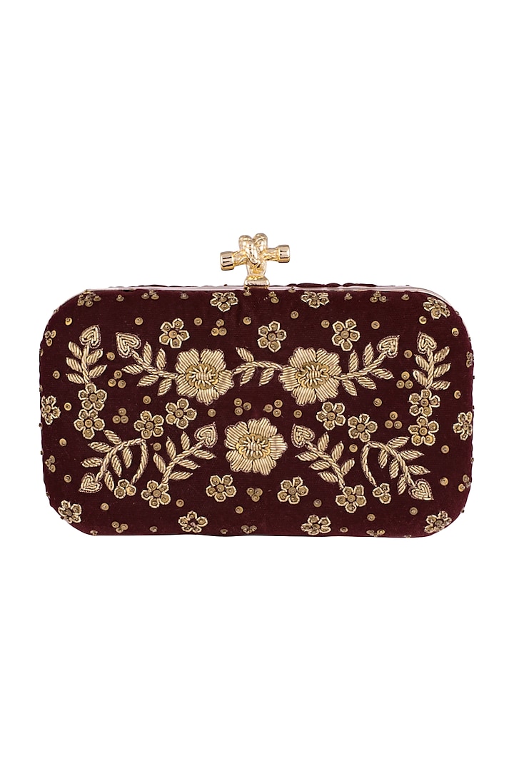 Maroon Embroidered Velvet Clutch by Durvi at Pernia's Pop Up Shop