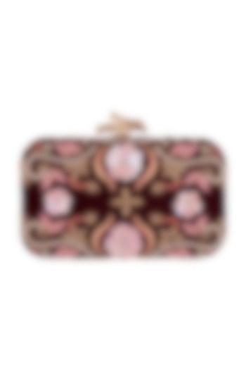 Maroon Embroidered Floral Clutch by Durvi at Pernia's Pop Up Shop