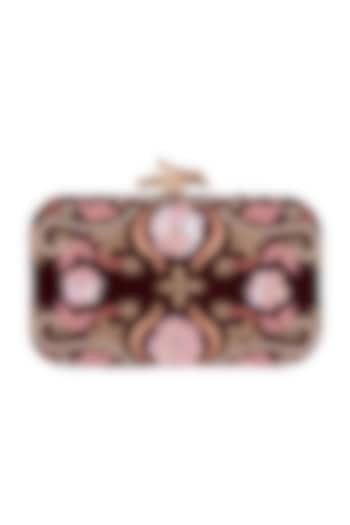 Maroon Embroidered Floral Clutch by Durvi