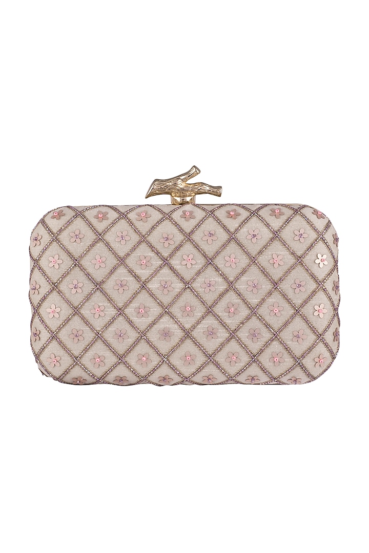 Ivory Floral & Checks Embroidered Clutch by Durvi