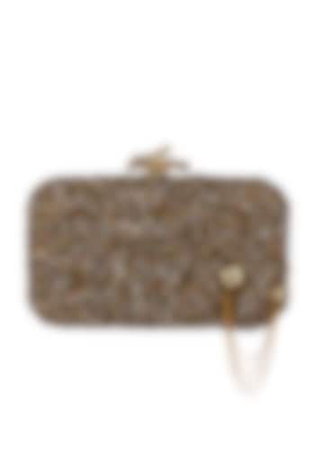 Gold Embroidered Clutch With 18Kt Gold Button & Metal Chain by Durvi