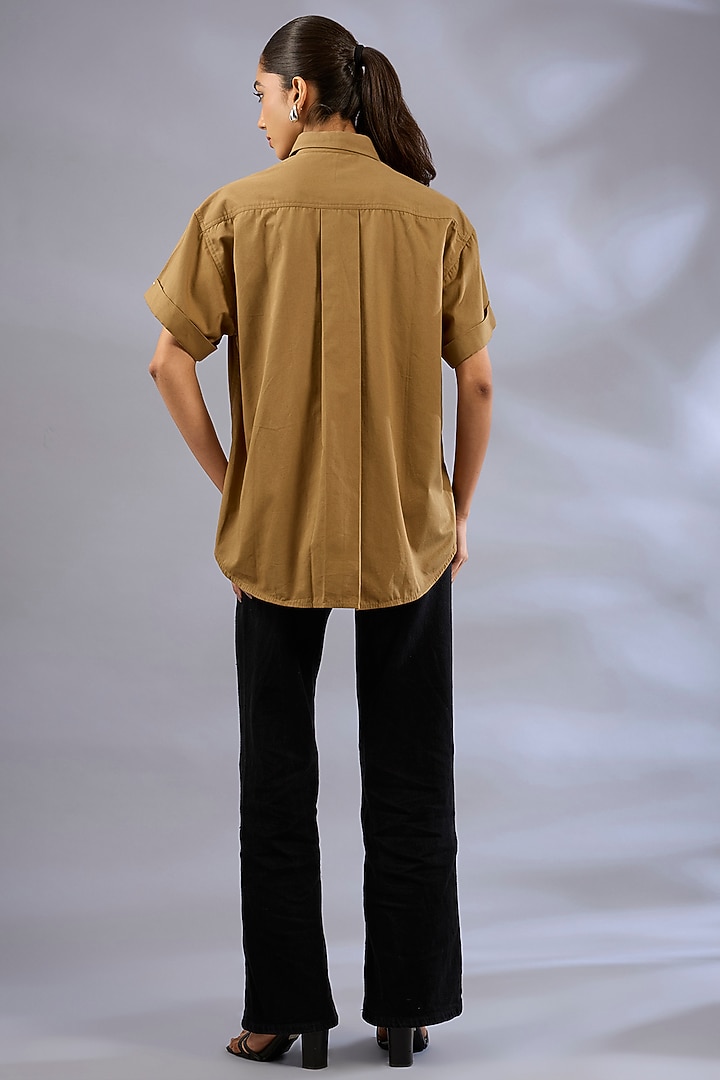 Camel Cotton Embroidered Shirt by GRAINE at Pernia's Pop Up Shop