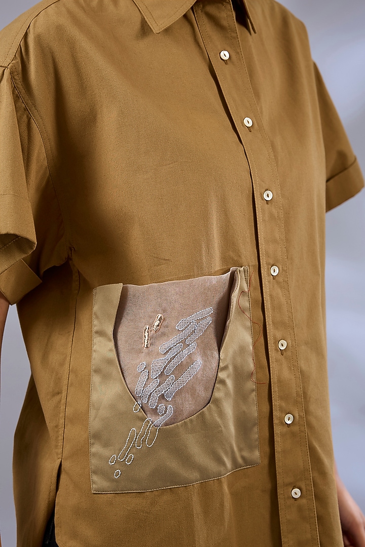 Camel Cotton Embroidered Shirt by GRAINE at Pernia's Pop Up Shop