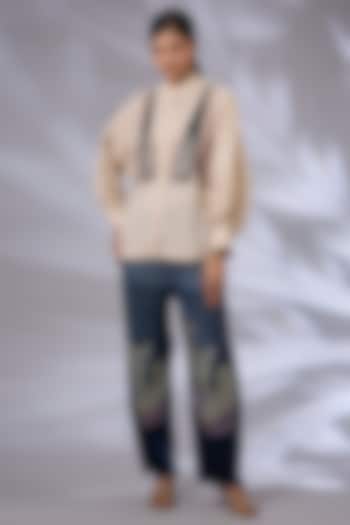 Blue Denim Sequins Embroidered Jeans by GRAINE  at Pernia's Pop Up Shop