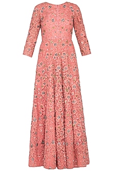 Pink embroidered anarkali gown with churidar pants Design by Garo at ...