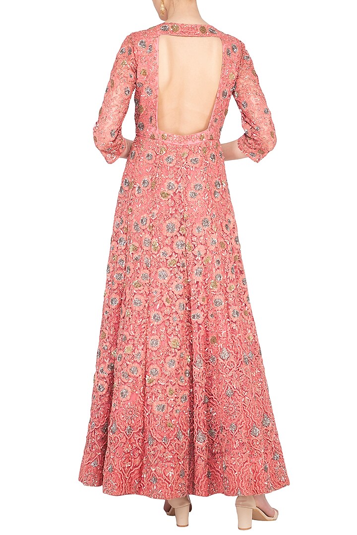 Pink embroidered Bridal Anarkali gown with churidar pants by Garo at Pernia's Pop Up Shop