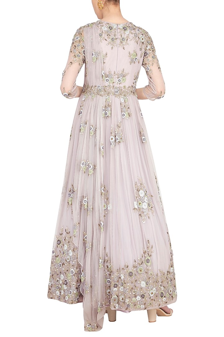 Greyish muave embroidered Wedding Anarkali gown with churidar pants by Garo at Pernia's Pop Up Shop