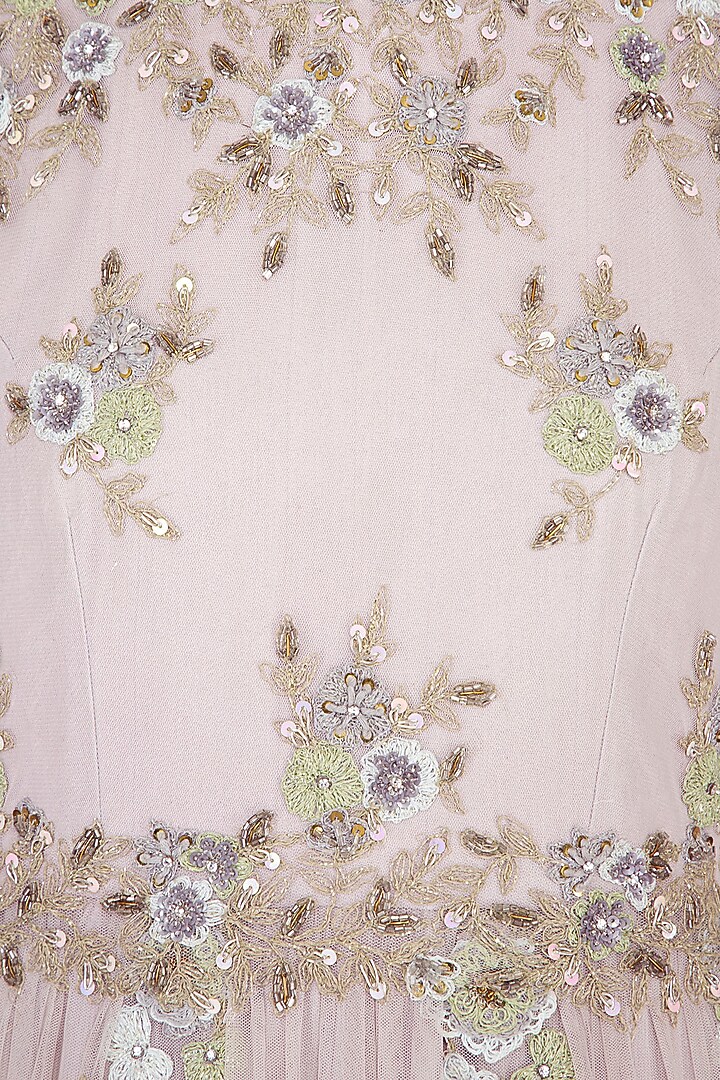 Greyish muave embroidered Wedding Anarkali gown with churidar pants by Garo at Pernia's Pop Up Shop