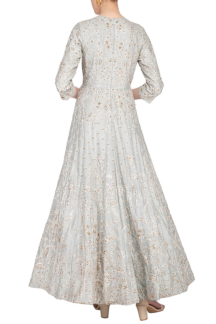 Light grey Wedding Anarkali gown with churidar pants by Garo at Pernia's Pop Up Shop