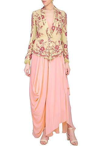 Powder pink drape jumpsuit with jacket by Garo