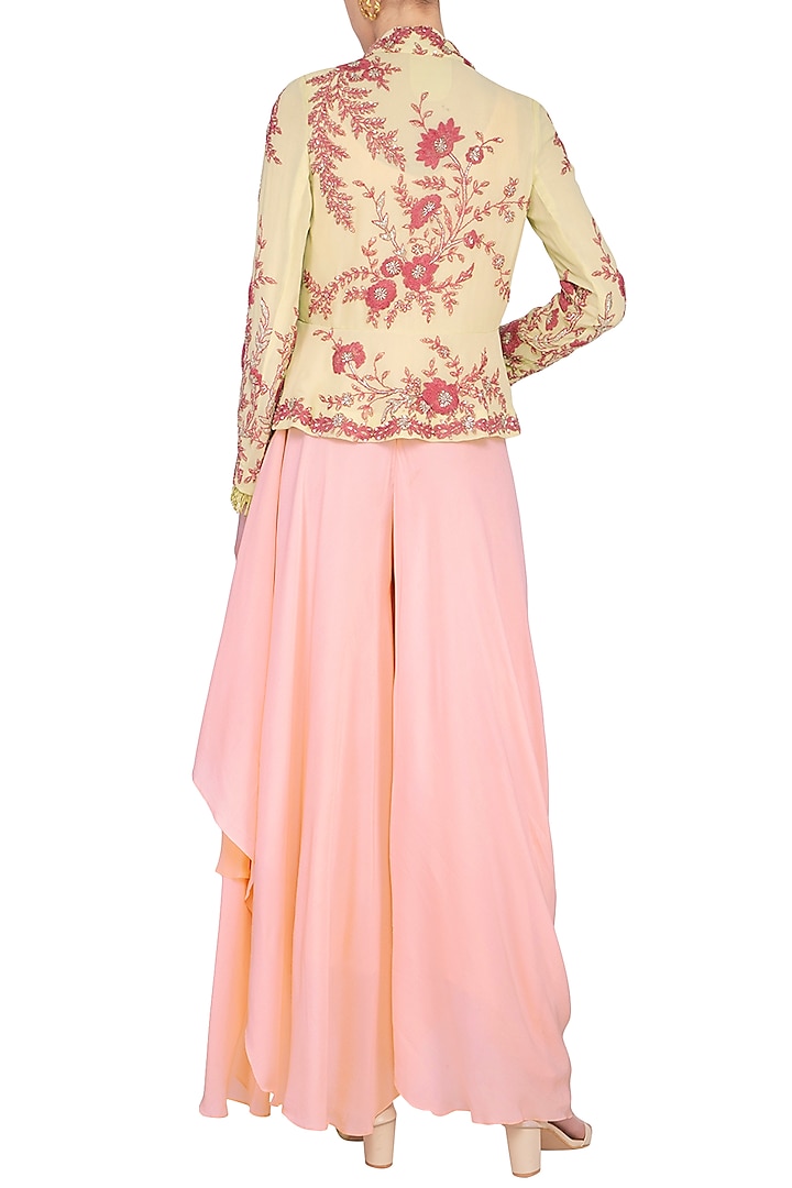 Powder pink drape jumpsuit with jacket by Garo at Pernia's Pop Up Shop