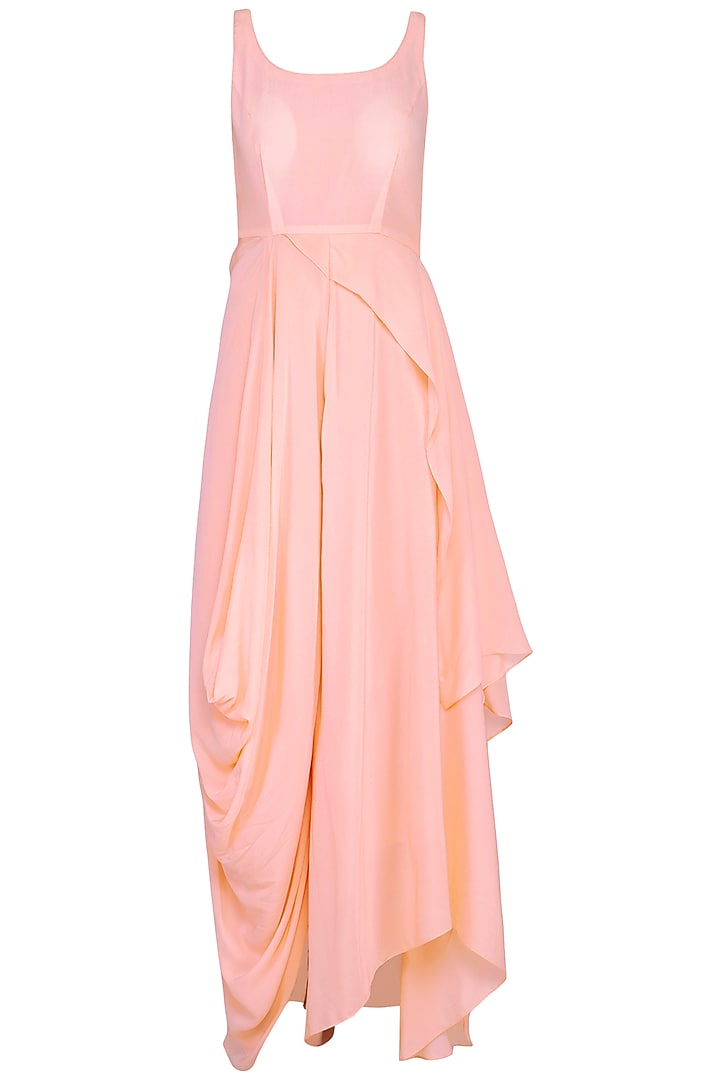 Powder pink drape jumpsuit with jacket by Garo at Pernia's Pop Up Shop