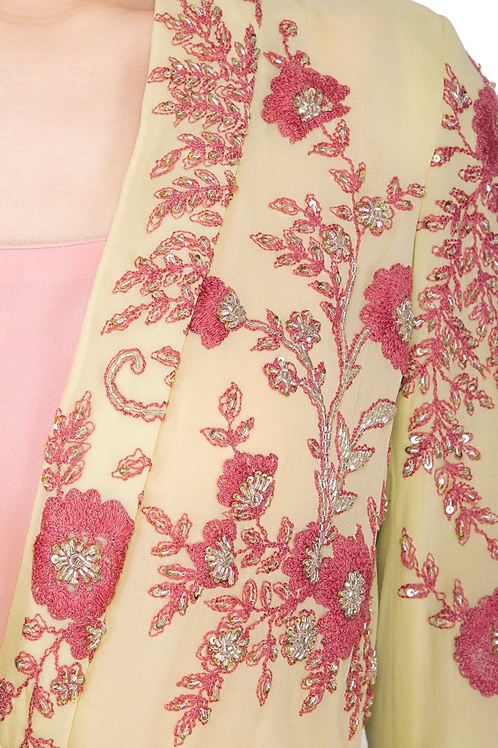 Powder pink drape jumpsuit with jacket by Garo at Pernia's Pop Up Shop