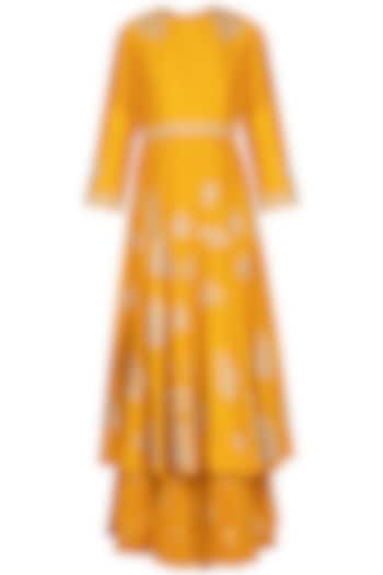 Mustard embroidered kurta with gharara pants set by Garo at Pernia's Pop Up Shop