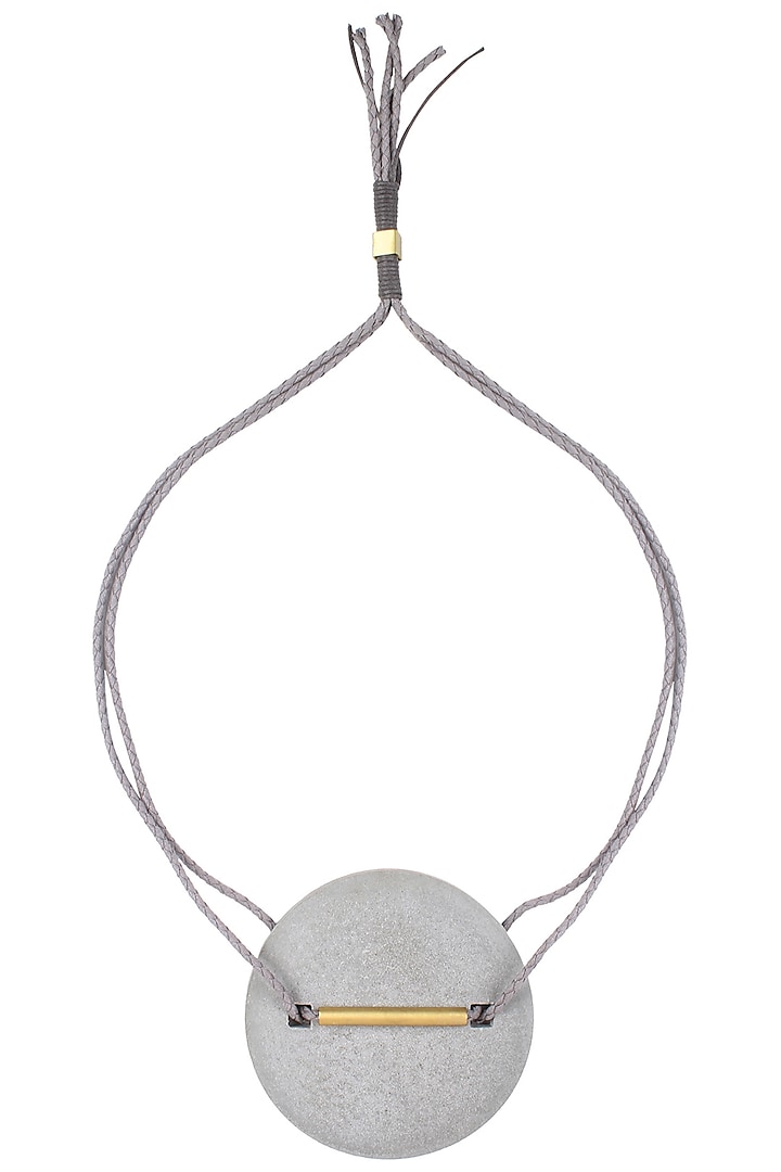 Grey Double Thread String Brushed White Big Round Pendant Neckpiece by Greytone
