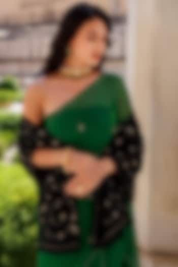 Black Wool Gota Patti Hand Embroidered Shawl by Geroo Jaipur Accessories at Pernia's Pop Up Shop