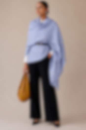 Powder Blue Wool Gota Patti Hand Embroidered Shawl by Geroo Jaipur Accessories at Pernia's Pop Up Shop