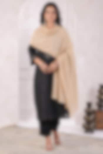 Beige Wool Gota Patti Hand Embroidered Shawl by Geroo Jaipur Accessories at Pernia's Pop Up Shop