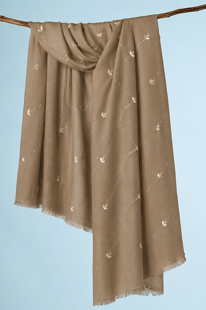 Green Wool Gota Patti Hand Embroidered Shawl by Geroo Jaipur Accessories at Pernia's Pop Up Shop
