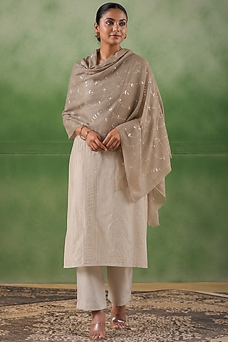 Green Wool Gota Patti Hand Embroidered Shawl by Geroo Jaipur Accessories