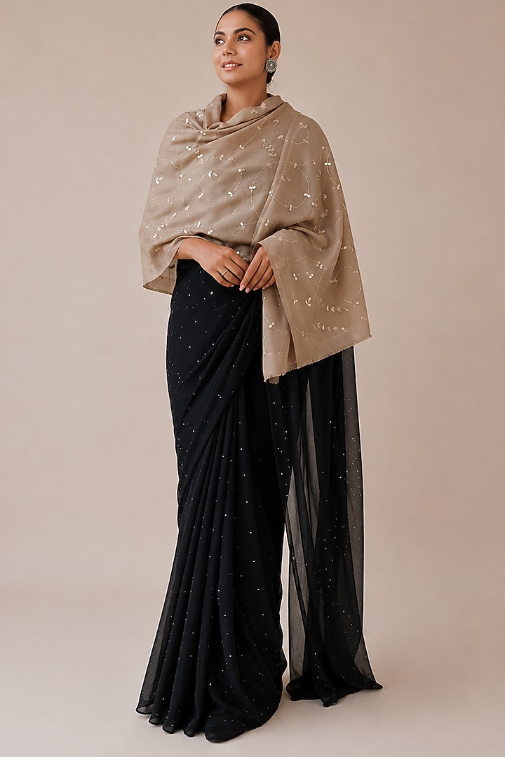 Green Wool Gota Patti Hand Embroidered Shawl by Geroo Jaipur Accessories at Pernia's Pop Up Shop