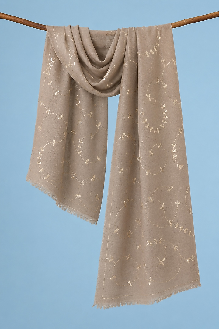 Green Wool Gota Patti Hand Embroidered Shawl by Geroo Jaipur Accessories at Pernia's Pop Up Shop