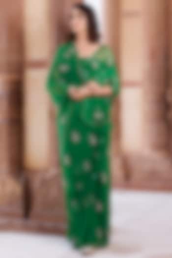 Green Chiffon Hand Embroidered Party Wear Saree Set by Geroo Jaipur at Pernia's Pop Up Shop