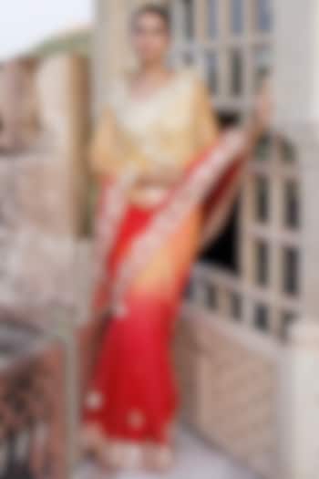 Yellow Shaded Organza Hand Embroidered Festive Saree Set by Geroo Jaipur at Pernia's Pop Up Shop