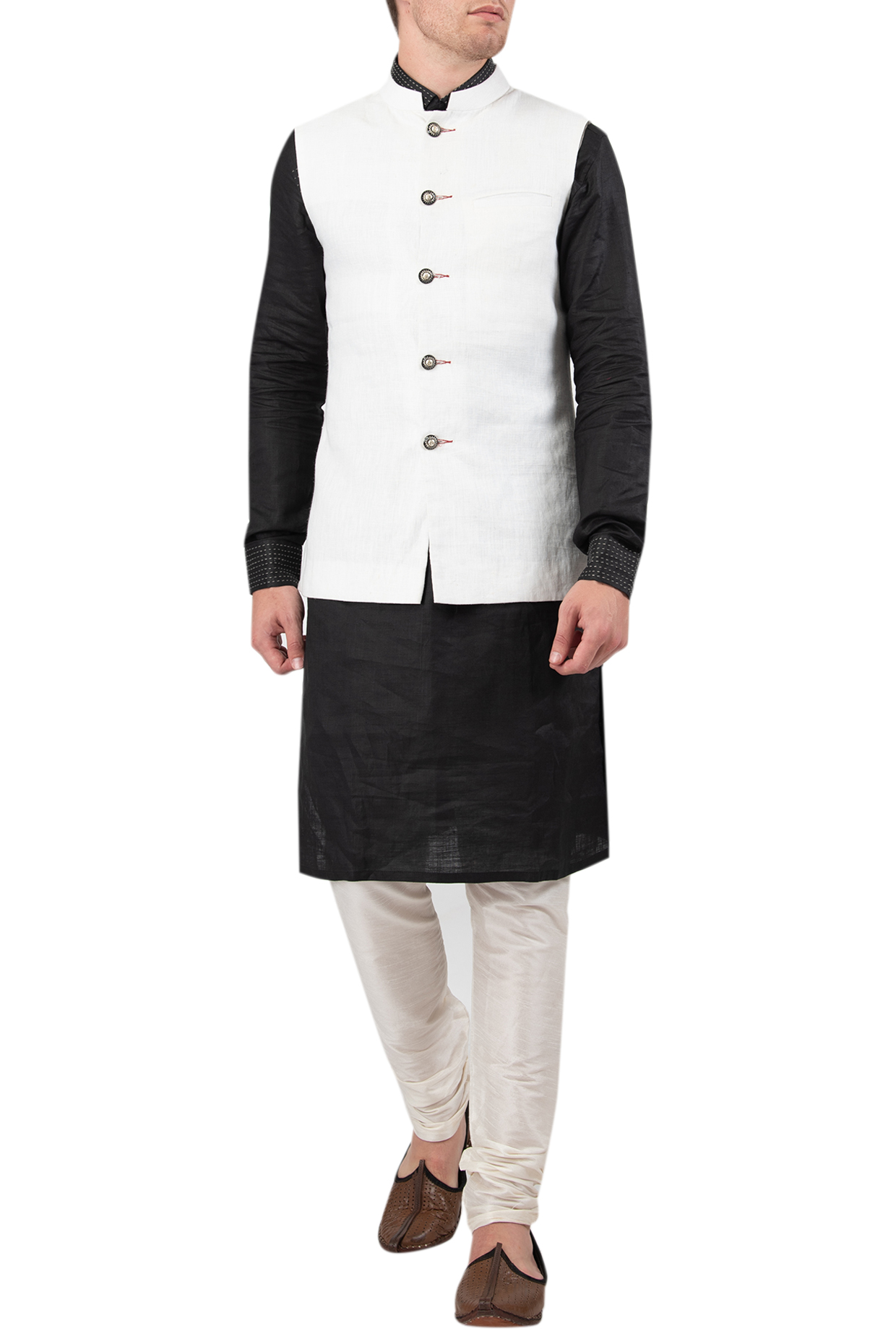 White linen nehru jacket available only at Pernia's Pop Up Shop.