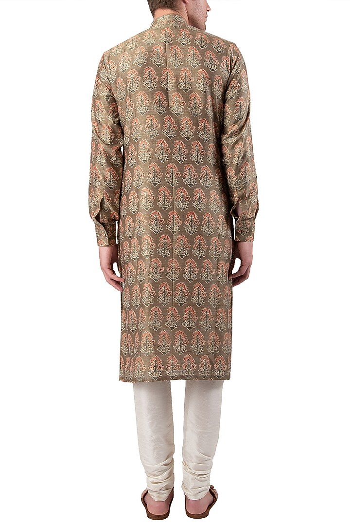 Brown block printed angrakaha kurta available only at Pernia's Pop Up Shop.