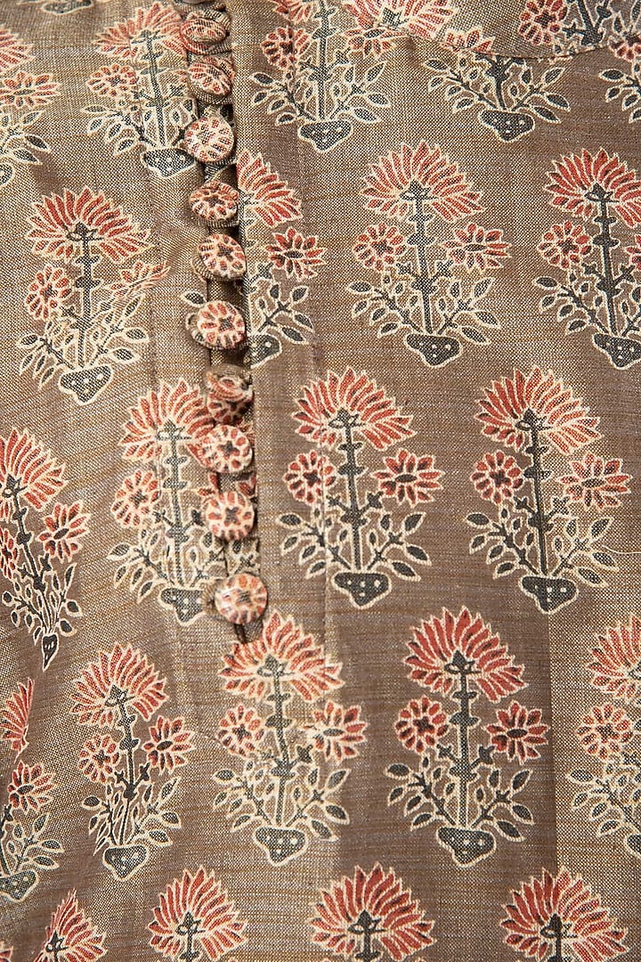 Brown block printed angrakaha kurta available only at Pernia's Pop Up Shop.