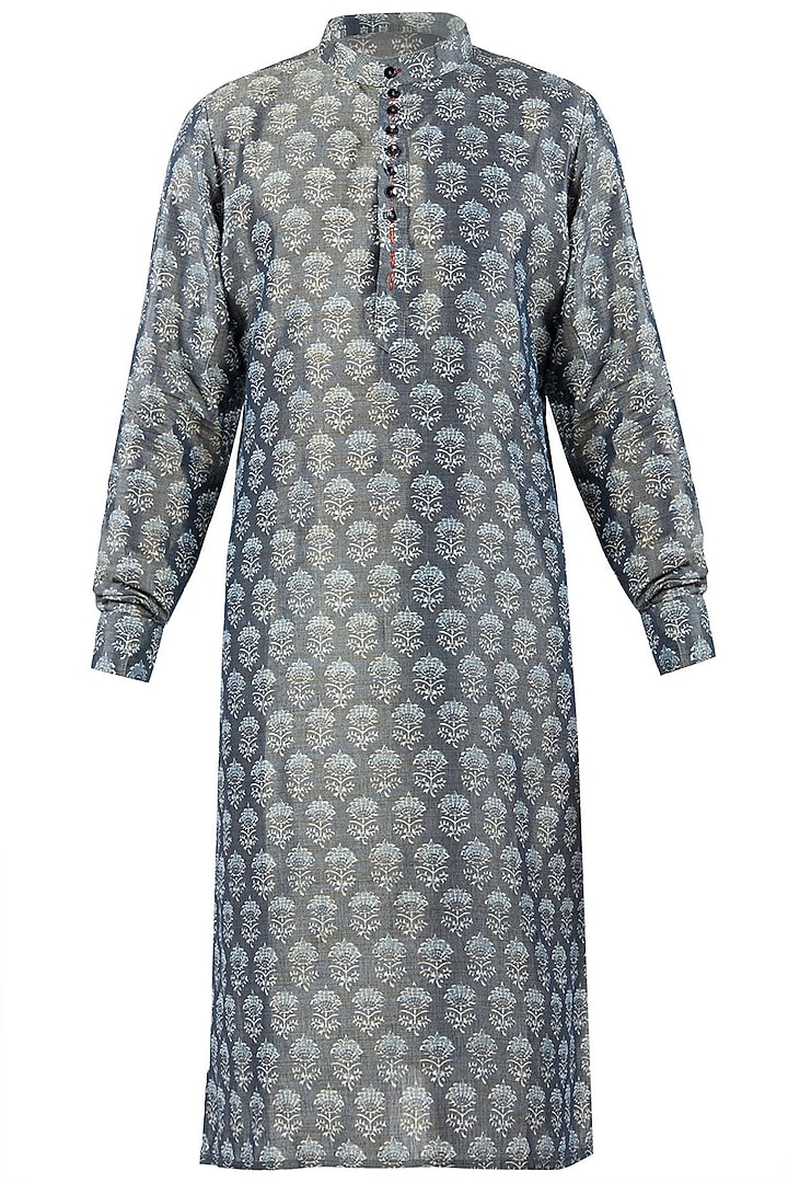 Grey block printed kurta with churidar pants available only at Pernia's Pop Up Shop.