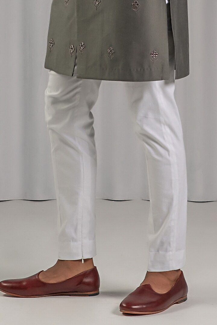 Dark Grey Cotton Silk Embroidered Kurta Set by Punit Arora at Pernia's Pop Up Shop