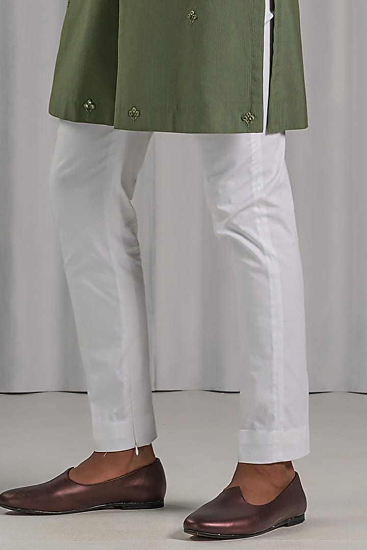 Green Cotton Silk Embroidered Wedding Indowestern Jacket Set by Punit Arora at Pernia's Pop Up Shop