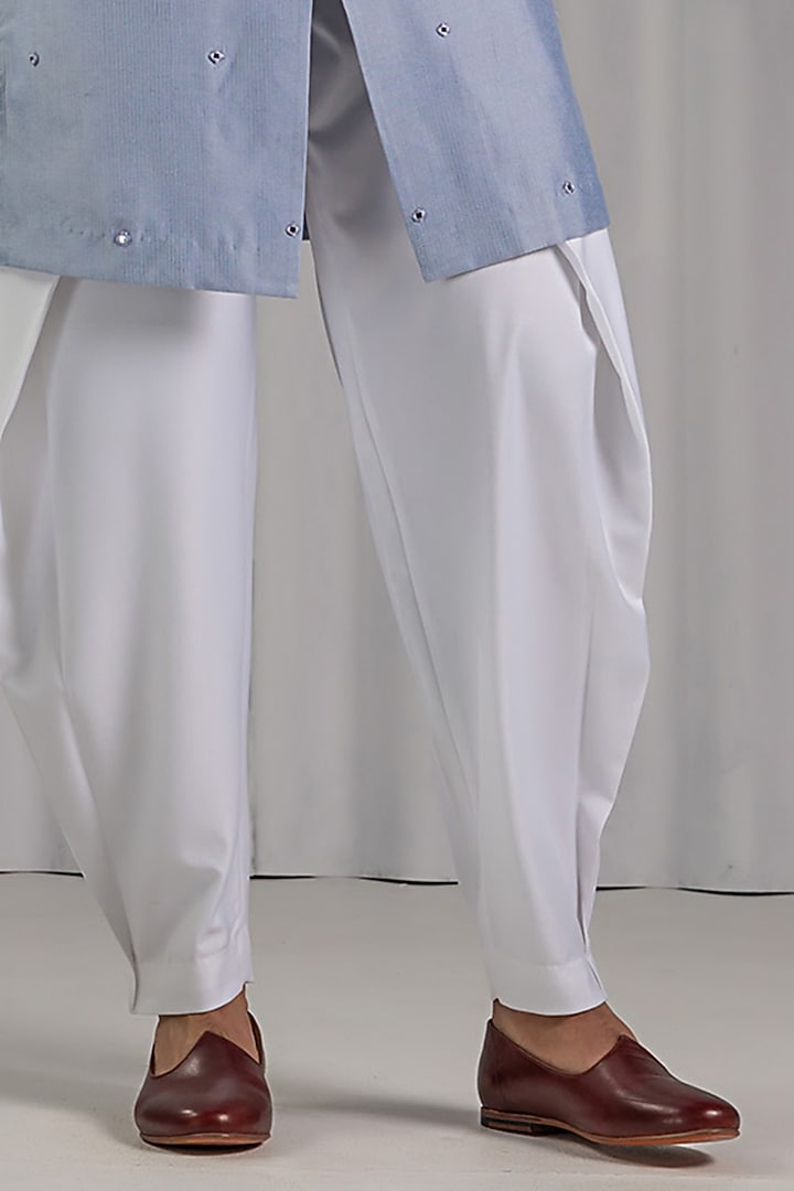 Sky Blue Cotton Silk Mirror Embroidered Kurta Set by Punit Arora at Pernia's Pop Up Shop