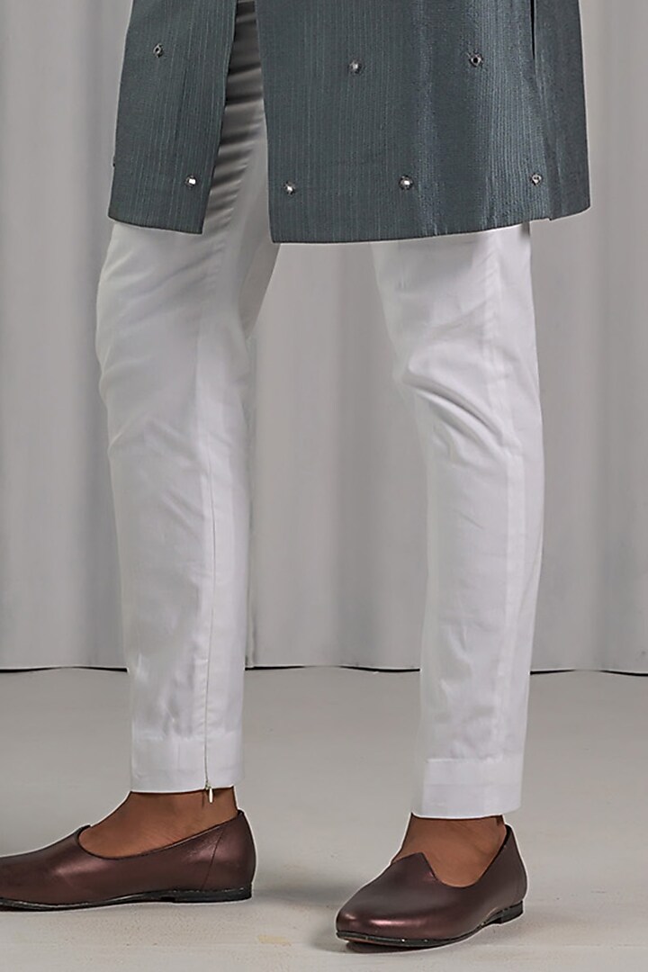Grey Cotton Silk Floral Motif Embroidered Kurta Set by Punit Arora at Pernia's Pop Up Shop