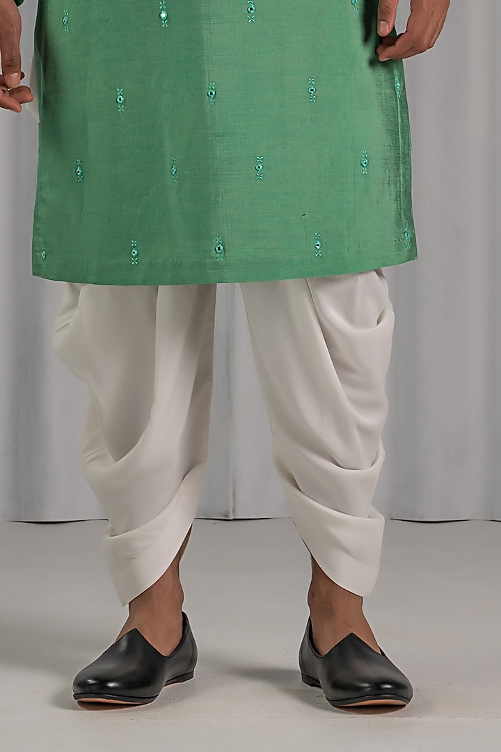 Green Cotton Silk Embroidered Kurta Set by Punit Arora at Pernia's Pop Up Shop