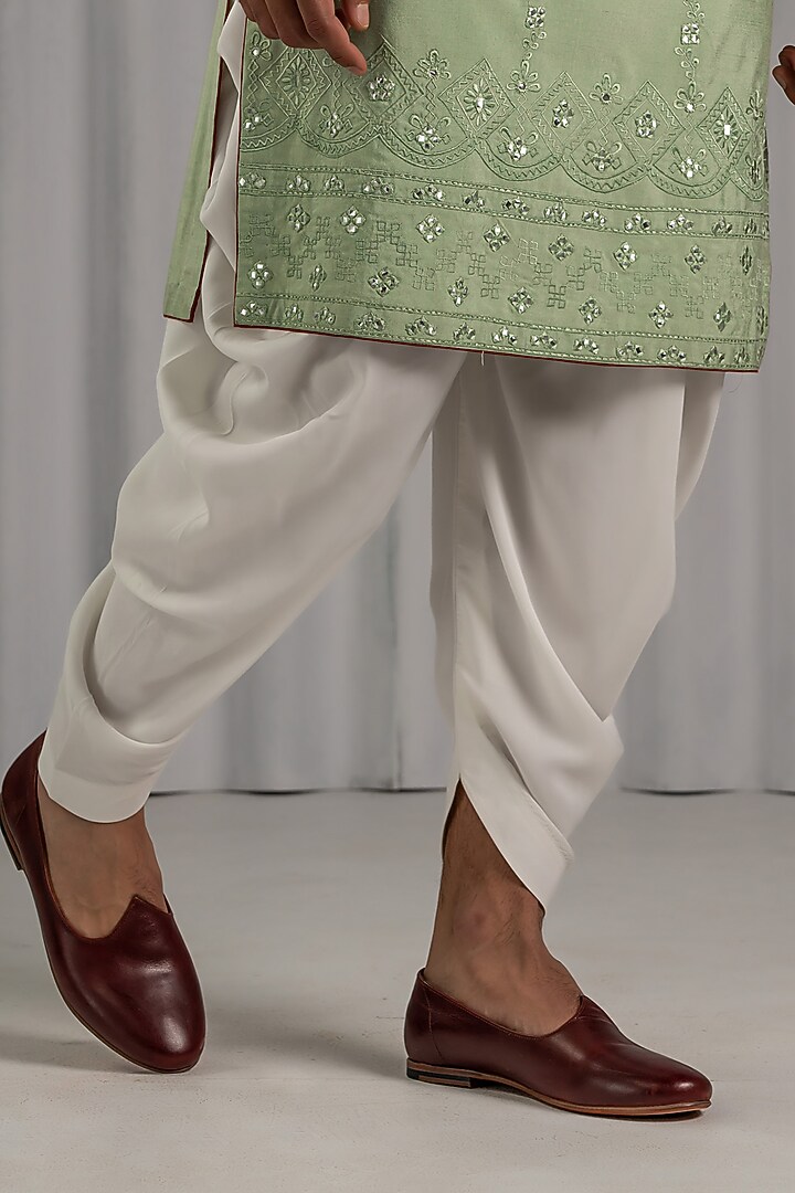 Soft Green Cotton Silk Embroidered Kurta Set by Punit Arora at Pernia's Pop Up Shop
