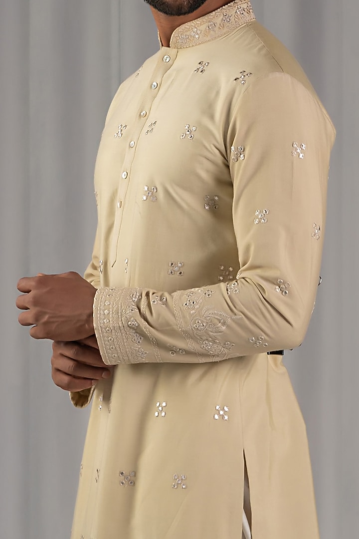 Cream Cotton Silk Embroidered Kurta Set by Punit Arora at Pernia's Pop Up Shop