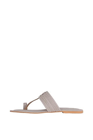 Grey Faux Leather Kolhapuris by Gush